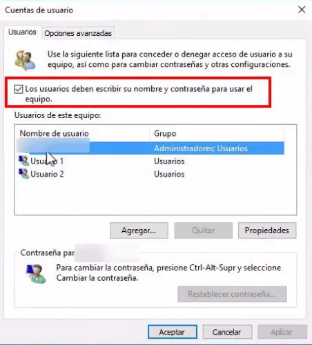 quitar contraseña en Windows 10